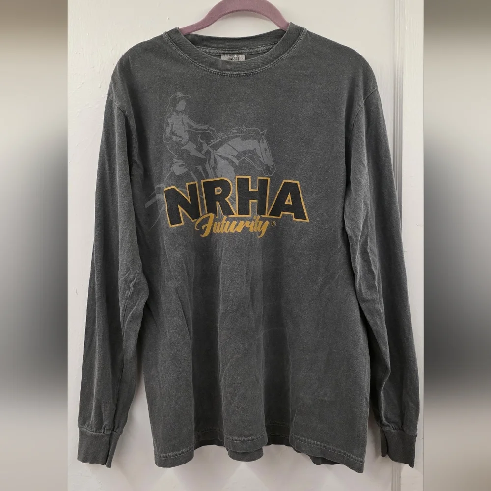 Comfort Colors Charcoal NRHA Futurity Long Sleeve Tee with Gold Logo